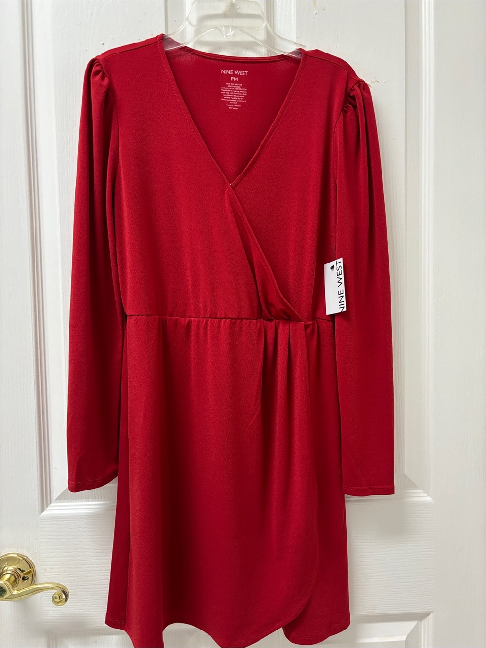 Nine West Red V-Neck Long Sleeve Dress